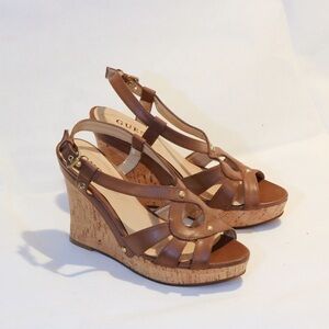 Guess Brown Cork Wedge Sandals